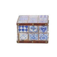 Decmode Set of 3 Traditional Pine Wood and Leather Square Suitcase Boxes With Lid, Violet   566921680